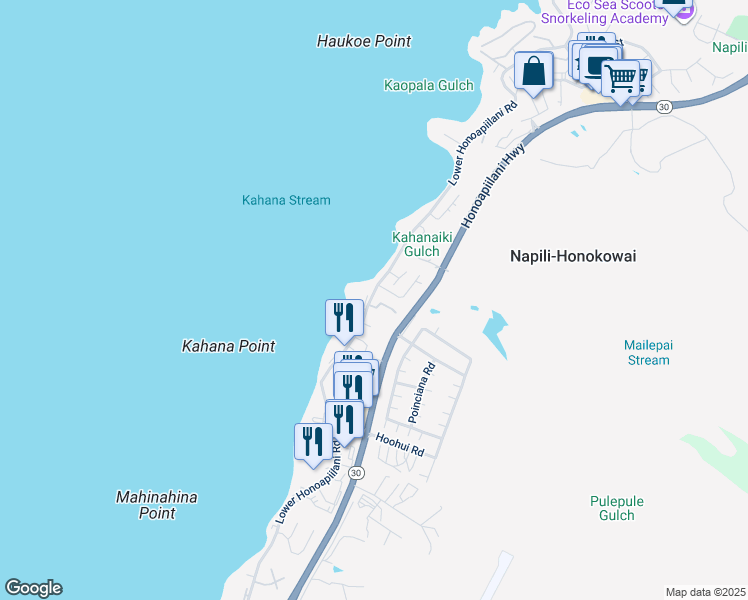 map of restaurants, bars, coffee shops, grocery stores, and more near 11 Hua Nui Place in Lahaina