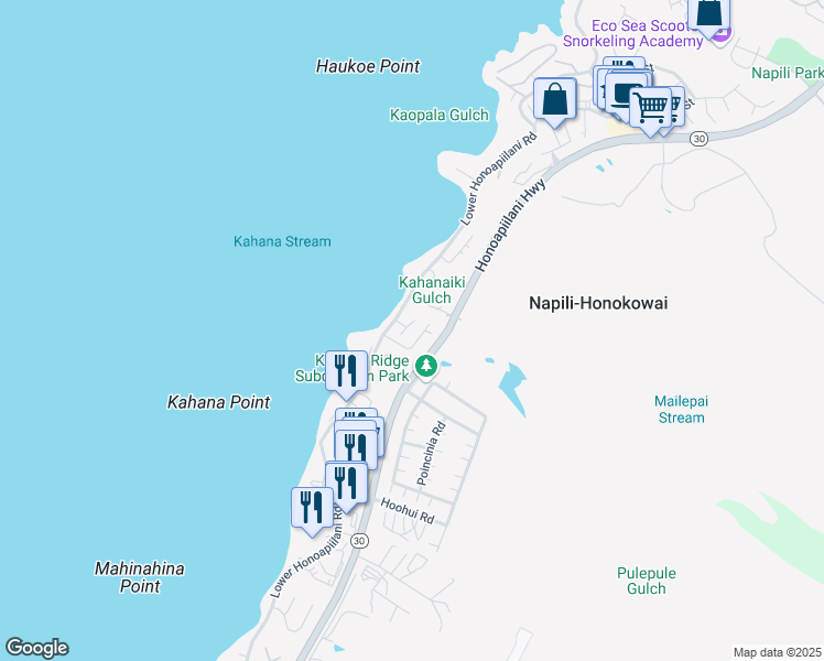 map of restaurants, bars, coffee shops, grocery stores, and more near 34 Hale Makai Place in Lahaina