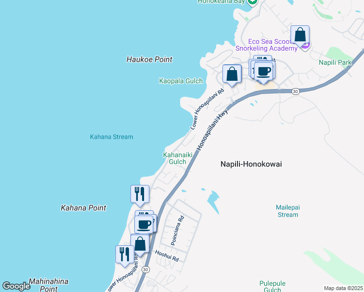 map of restaurants, bars, coffee shops, grocery stores, and more near 10 Puamana Place in Lahaina