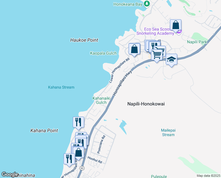 map of restaurants, bars, coffee shops, grocery stores, and more near 48 Puamana Place in Lahaina