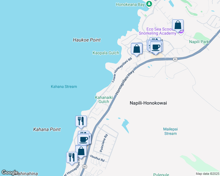 map of restaurants, bars, coffee shops, grocery stores, and more near 48 Puamana Place in Lahaina