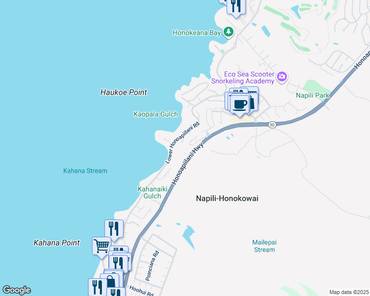 map of restaurants, bars, coffee shops, grocery stores, and more near 0 Hawaii 30 in Wailuku
