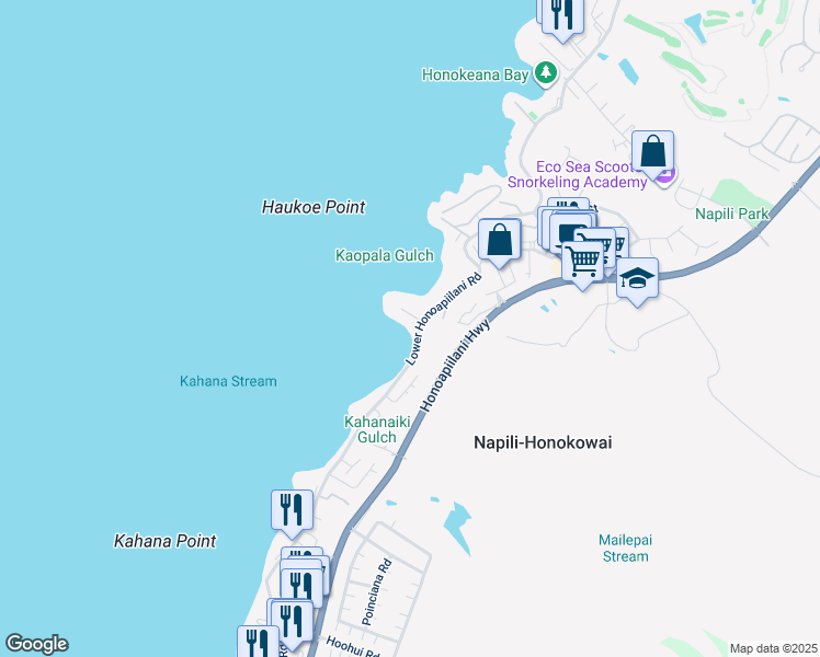 map of restaurants, bars, coffee shops, grocery stores, and more near 4809 Lower Honoapiilani Road in Lahaina
