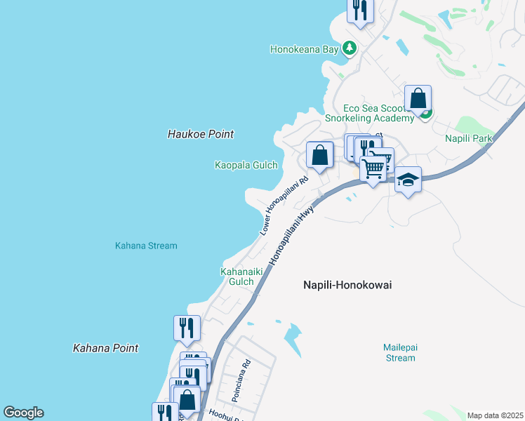 map of restaurants, bars, coffee shops, grocery stores, and more near 4809 Lower Honoapiilani Road in Lahaina