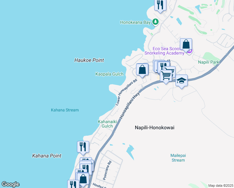 map of restaurants, bars, coffee shops, grocery stores, and more near 4809 Lower Honoapiilani Road in Lahaina