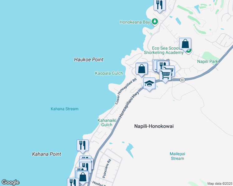 map of restaurants, bars, coffee shops, grocery stores, and more near 4809 Lower Honoapiilani Road in Lahaina