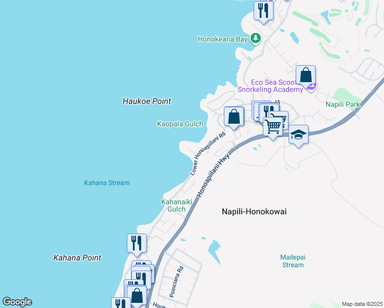 map of restaurants, bars, coffee shops, grocery stores, and more near 15 Hui Road East in Lahaina