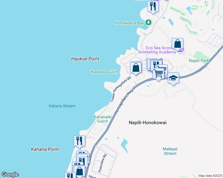 map of restaurants, bars, coffee shops, grocery stores, and more near 15 Hui Road East in Lahaina