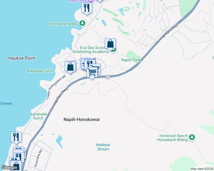 map of restaurants, bars, coffee shops, grocery stores, and more near 4910 Honoapiilani Highway in Lahaina