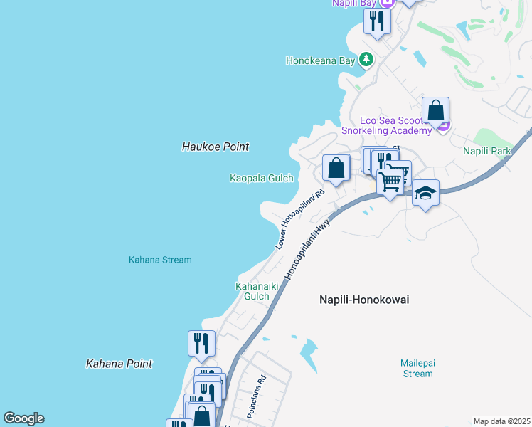 map of restaurants, bars, coffee shops, grocery stores, and more near 20 Hui Road East in Lahaina