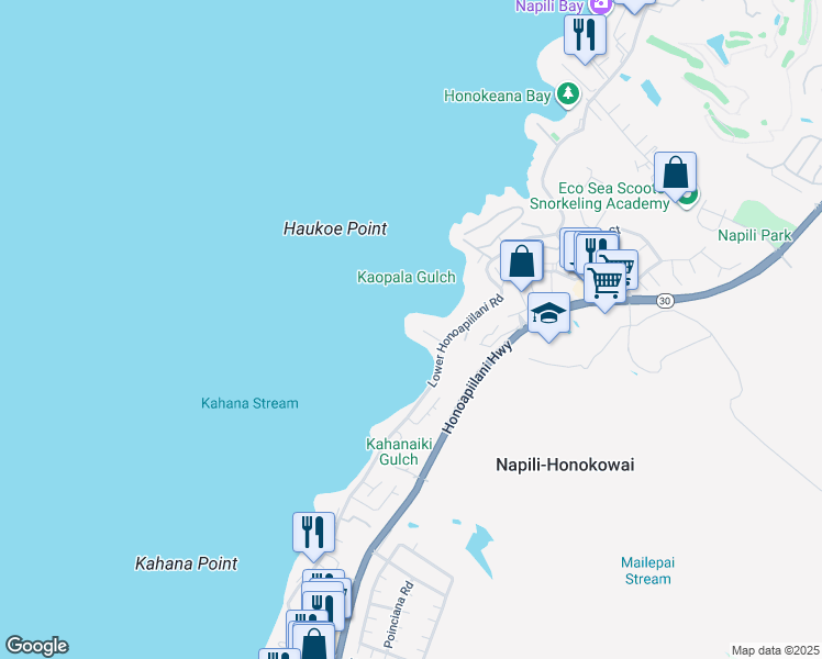 map of restaurants, bars, coffee shops, grocery stores, and more near 51 Hui Road East in Lahaina