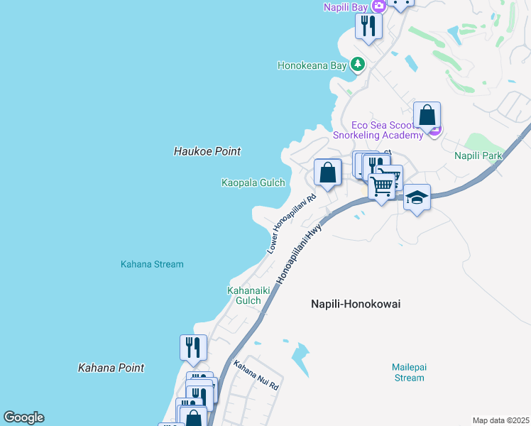 map of restaurants, bars, coffee shops, grocery stores, and more near 20 Hui Road East in Lahaina