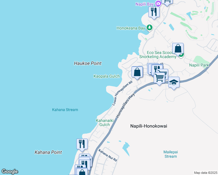 map of restaurants, bars, coffee shops, grocery stores, and more near 20 Hui Road East in Lahaina