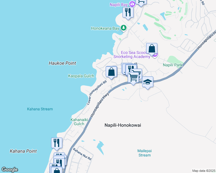 map of restaurants, bars, coffee shops, grocery stores, and more near 8 Polohina Lane in Lahaina