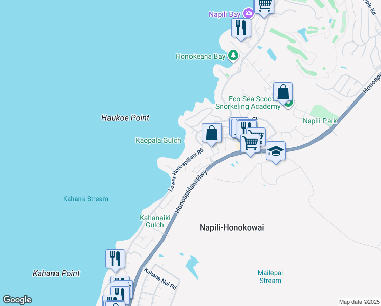 map of restaurants, bars, coffee shops, grocery stores, and more near 4909 Lower Honoapiilani Road in Lahaina