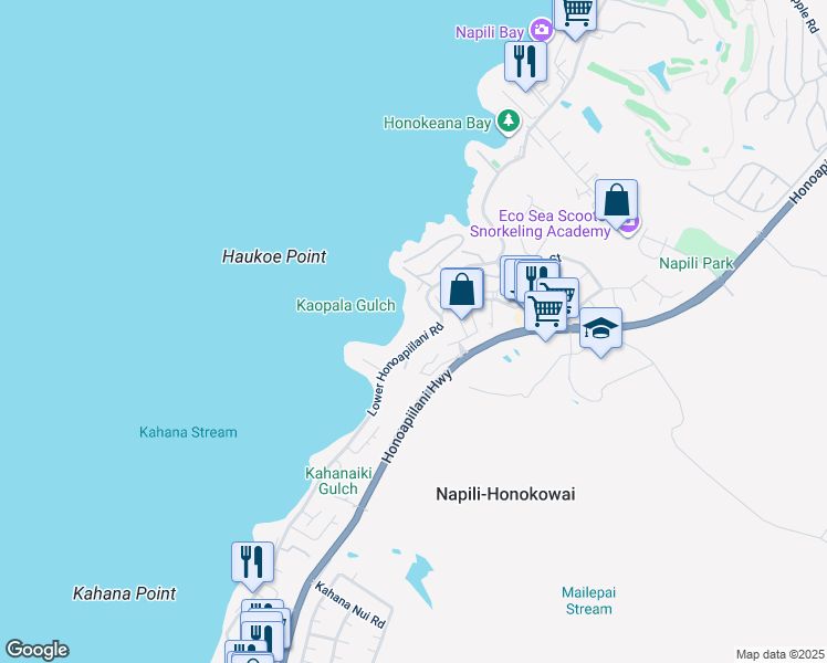 map of restaurants, bars, coffee shops, grocery stores, and more near 4909 Lower Honoapiilani Road in Lahaina