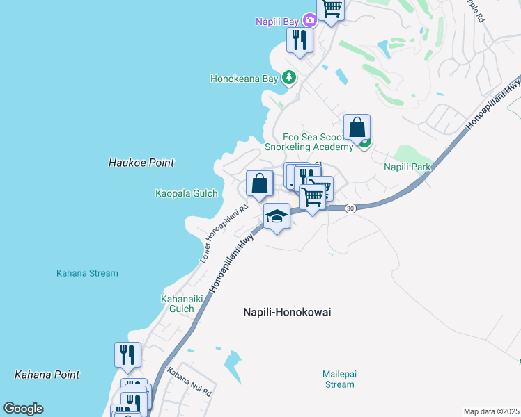 map of restaurants, bars, coffee shops, grocery stores, and more near 37 Polohina Lane in Lahaina