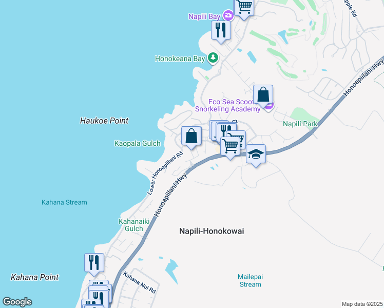 map of restaurants, bars, coffee shops, grocery stores, and more near 8 Polohina Lane in Lahaina