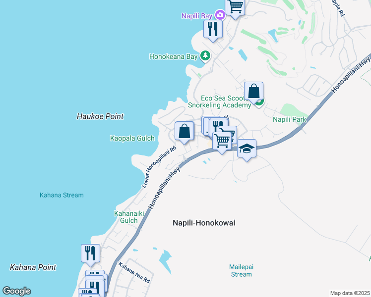 map of restaurants, bars, coffee shops, grocery stores, and more near 10 Polohina Lane in Lahaina