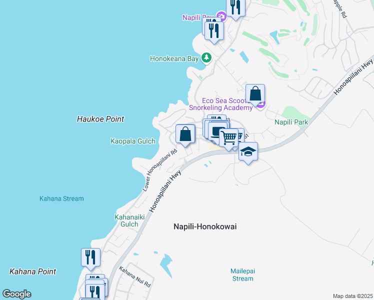 map of restaurants, bars, coffee shops, grocery stores, and more near 37 Polohina Lane in Lahaina
