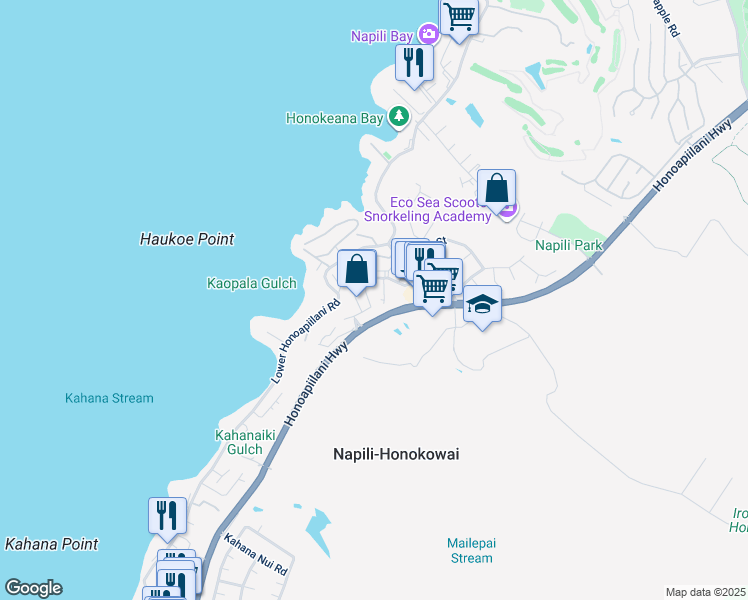 map of restaurants, bars, coffee shops, grocery stores, and more near 32 Polohina Lane in Lahaina