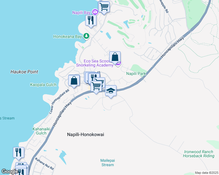 map of restaurants, bars, coffee shops, grocery stores, and more near 97 Aloalo Place in Lahaina