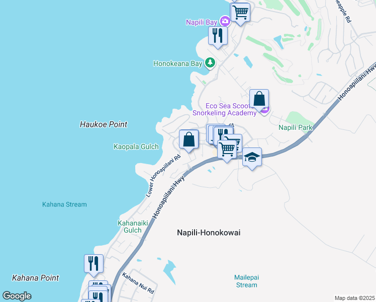map of restaurants, bars, coffee shops, grocery stores, and more near 4946 Lower Honoapiilani Road in Lahaina