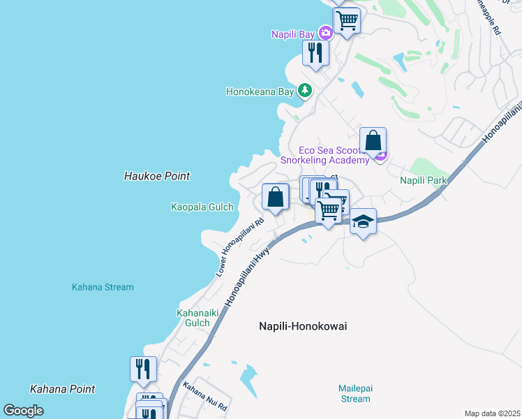 map of restaurants, bars, coffee shops, grocery stores, and more near 4946 Lower Honoapiilani Road in Lahaina