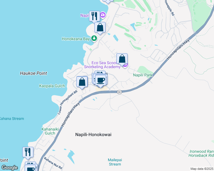 map of restaurants, bars, coffee shops, grocery stores, and more near 5161 Kohi Street in Lahaina