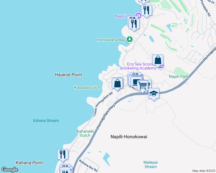 map of restaurants, bars, coffee shops, grocery stores, and more near 4955 Hanawai Street in Lahaina