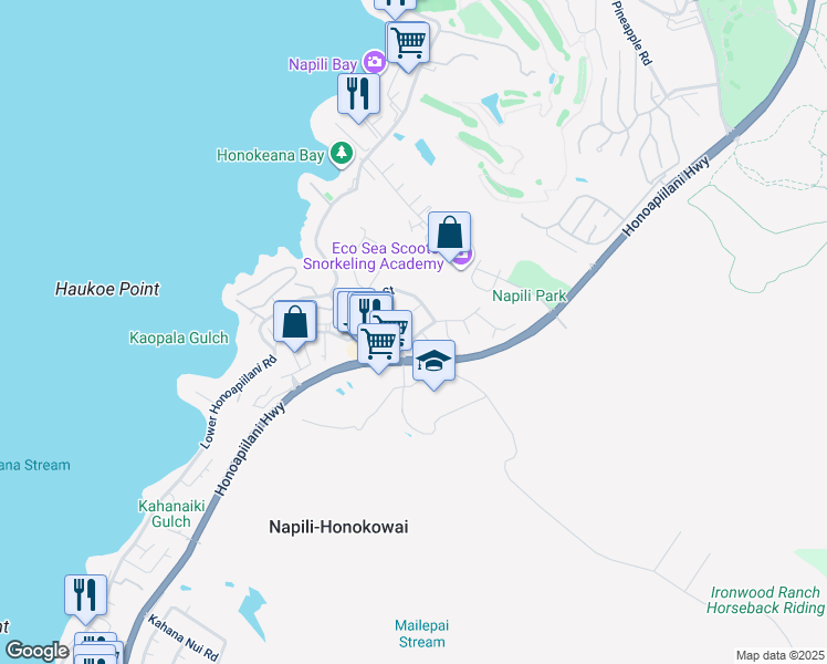 map of restaurants, bars, coffee shops, grocery stores, and more near 5161 Kohi Street in Lahaina