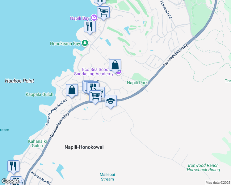 map of restaurants, bars, coffee shops, grocery stores, and more near 102 Haku Place in Lahaina