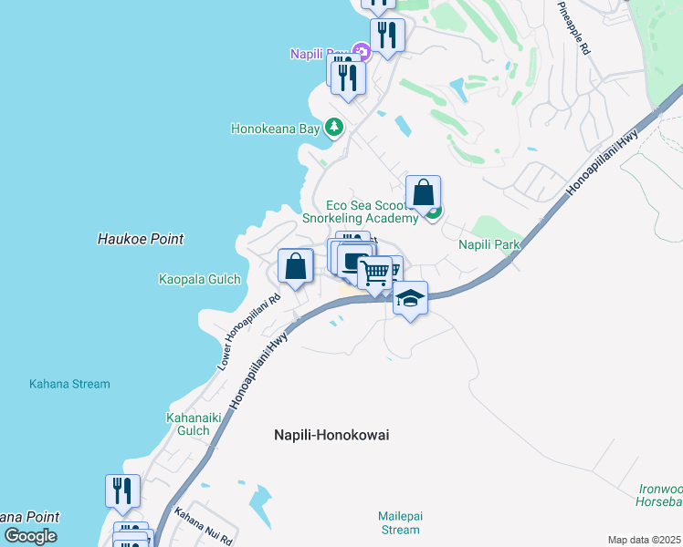 map of restaurants, bars, coffee shops, grocery stores, and more near 4955 Hanawai Street in Lahaina