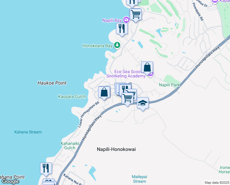 map of restaurants, bars, coffee shops, grocery stores, and more near 4955 Hanawai Street in Lahaina