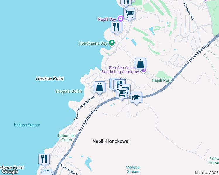 map of restaurants, bars, coffee shops, grocery stores, and more near 4955 Hanawai Street in Lahaina