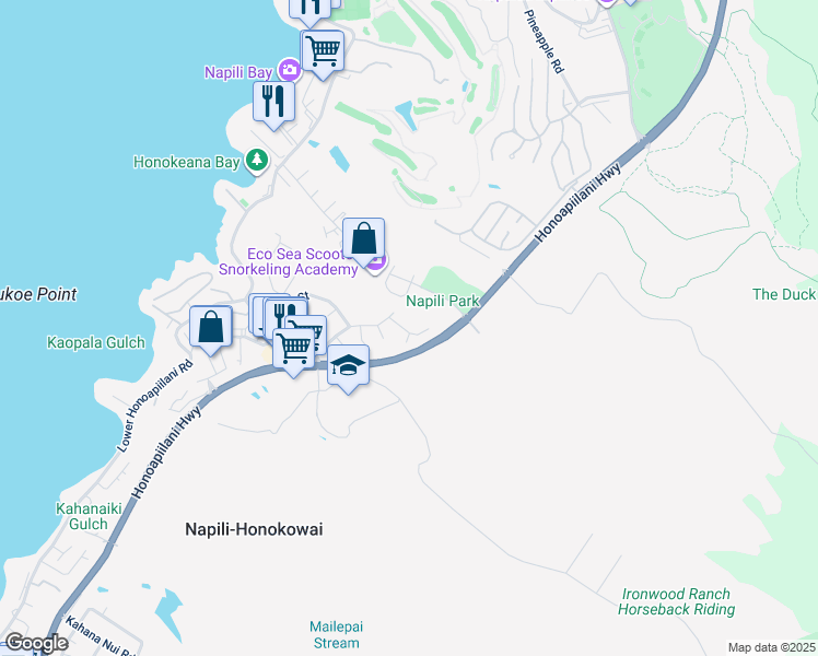 map of restaurants, bars, coffee shops, grocery stores, and more near 88 Loa Place in Lahaina