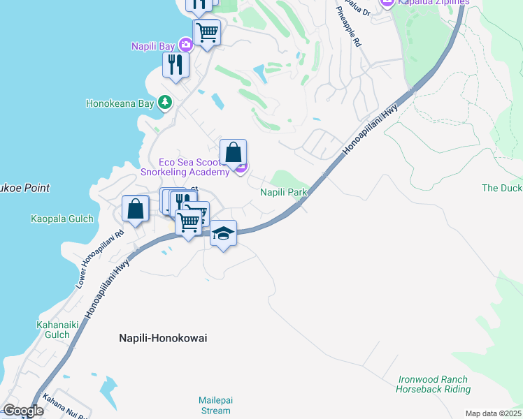 map of restaurants, bars, coffee shops, grocery stores, and more near 88 Loa Place in Lahaina