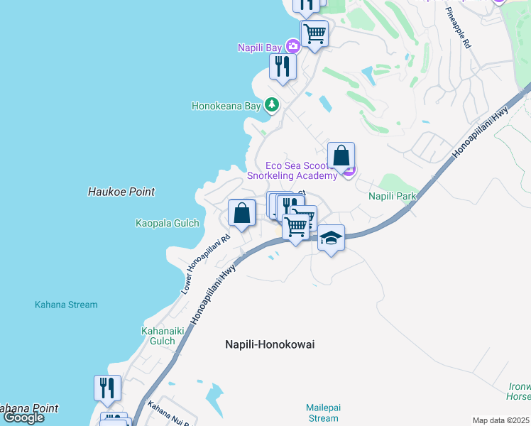 map of restaurants, bars, coffee shops, grocery stores, and more near 9 Kili Nahe Street in Lahaina