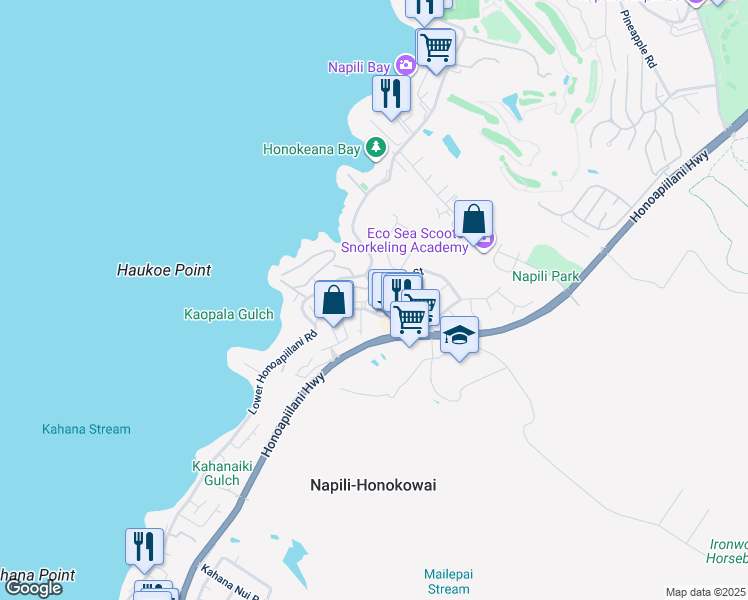 map of restaurants, bars, coffee shops, grocery stores, and more near 4955 Hanawai Street in Lahaina
