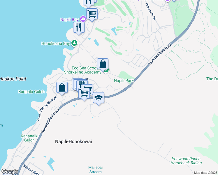 map of restaurants, bars, coffee shops, grocery stores, and more near 5200 Kohi Street in Lahaina