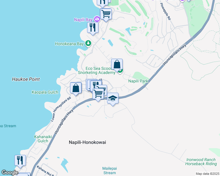 map of restaurants, bars, coffee shops, grocery stores, and more near 5170 Hanawai Street in Lahaina