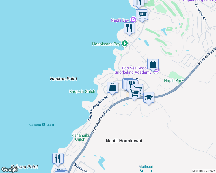 map of restaurants, bars, coffee shops, grocery stores, and more near 5000 Lower Honoapiilani Road in Lahaina