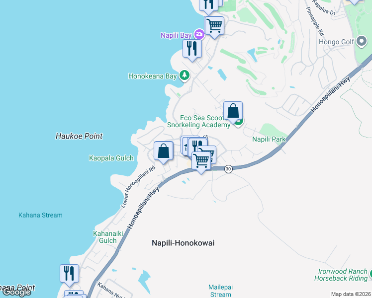 map of restaurants, bars, coffee shops, grocery stores, and more near 4955 Hanawai Street in Lahaina