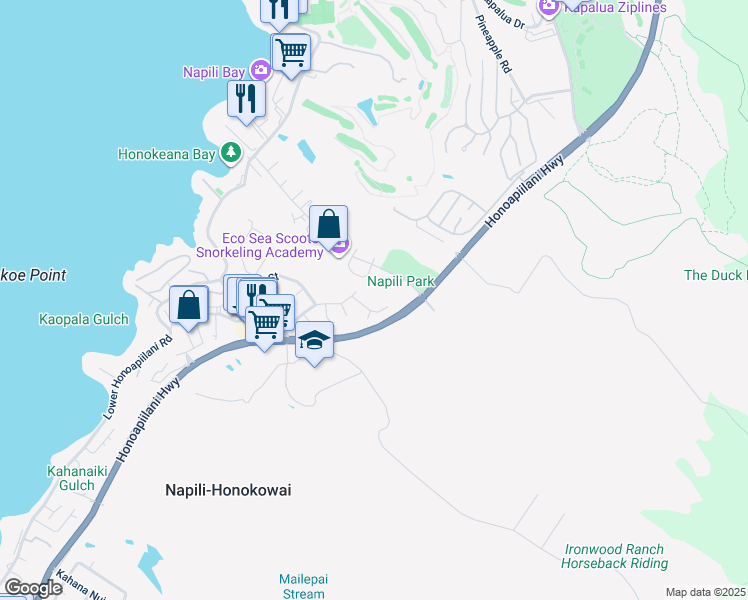 map of restaurants, bars, coffee shops, grocery stores, and more near 92 Loa Place in Lahaina