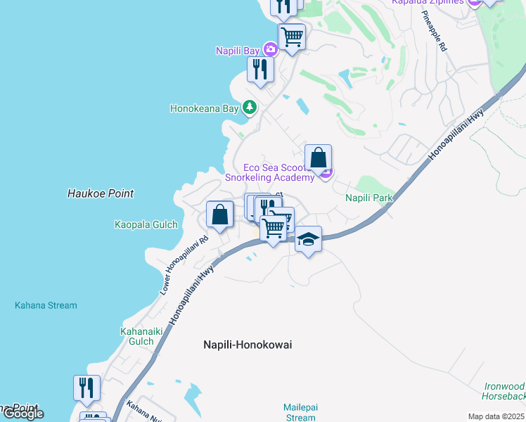 map of restaurants, bars, coffee shops, grocery stores, and more near 5085 Hanawai Street in Lahaina