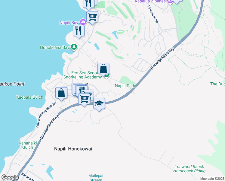 map of restaurants, bars, coffee shops, grocery stores, and more near 5212 Kohi Street in Lahaina