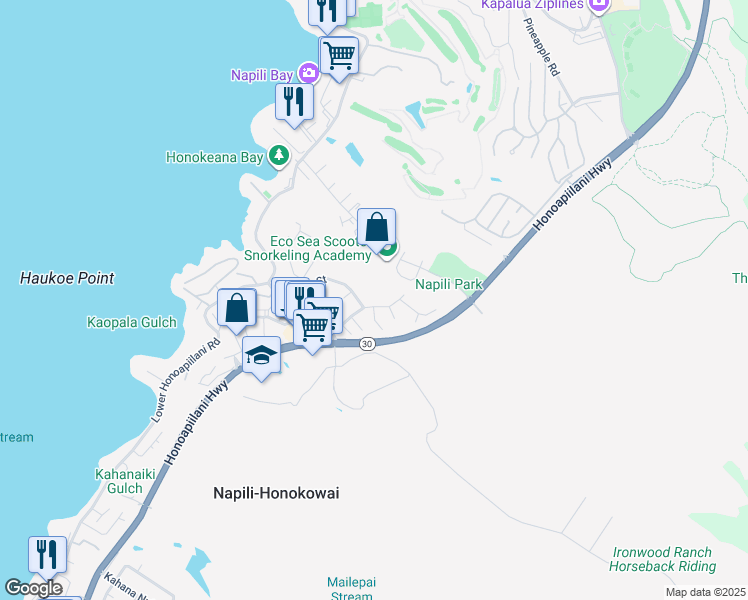 map of restaurants, bars, coffee shops, grocery stores, and more near 5221 Kohi Street in Lahaina