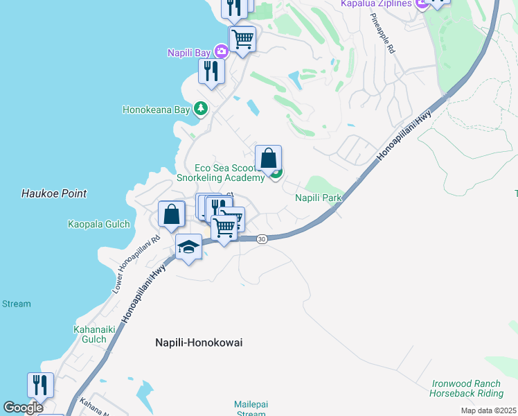 map of restaurants, bars, coffee shops, grocery stores, and more near 5177 Hanawai Street in Lahaina