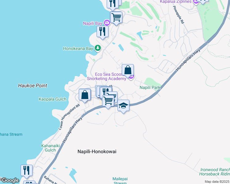 map of restaurants, bars, coffee shops, grocery stores, and more near 5170 Hanawai Street in Lahaina