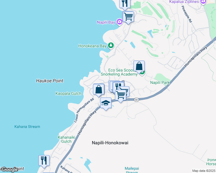 map of restaurants, bars, coffee shops, grocery stores, and more near 15 Kili Nahe Street in Lahaina